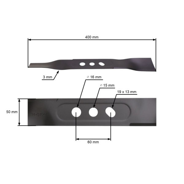 Mähmesser 40 cm (16") für chinesische Nac Cedrus Handy Lider Powermat Rasenmäher  (OEM 630001034/TP)