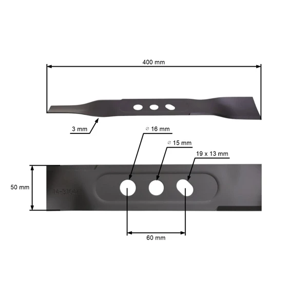 Mähmesser 40 cm (16") für chinesische Nac Cedrus Handy Lider Powermat Rasenmäher  (OEM 630001034/TP)