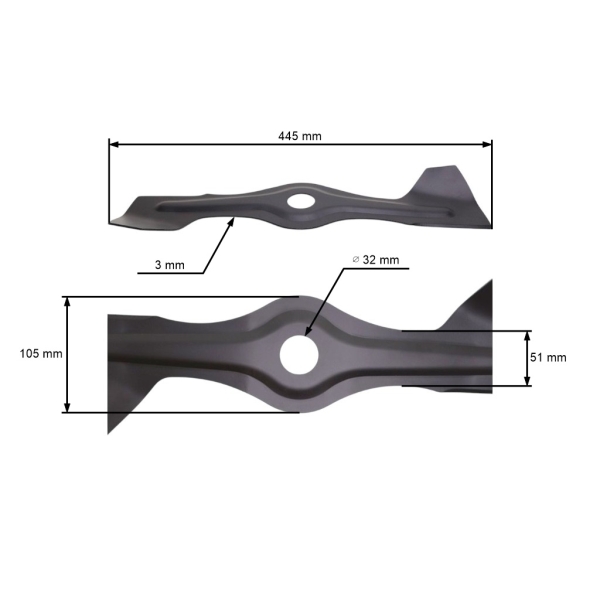 Mähmesser 44,5 cm (17") für Rasenmäher Weibang Gartenland (OEM 4510403010 4510403010A)