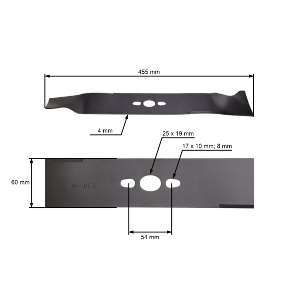 Mähmesser 45,5 cm (18") für NAC Ryobi Rasenmäher (OEM 2014/70130350 5131027797 S461VH-6-02 5131033997)