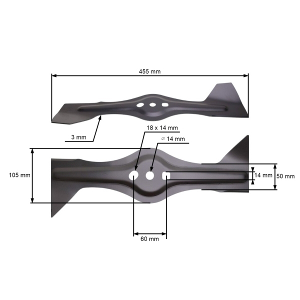 Mähmesser 45,5 cm (18") mit Fangkorb für Hecht Mäher Avenberg Fieldmann Vega (OEM 50G3510000000)
