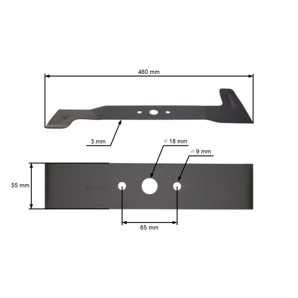 Mähmesser 46 cm (18") mit Aufnahme für Brill Castel Garden Gardena Honda Iseki Dolmar Rasenmäher (OEM 30067-VF4-003 1111-9193-01 181004397/0 664531048)