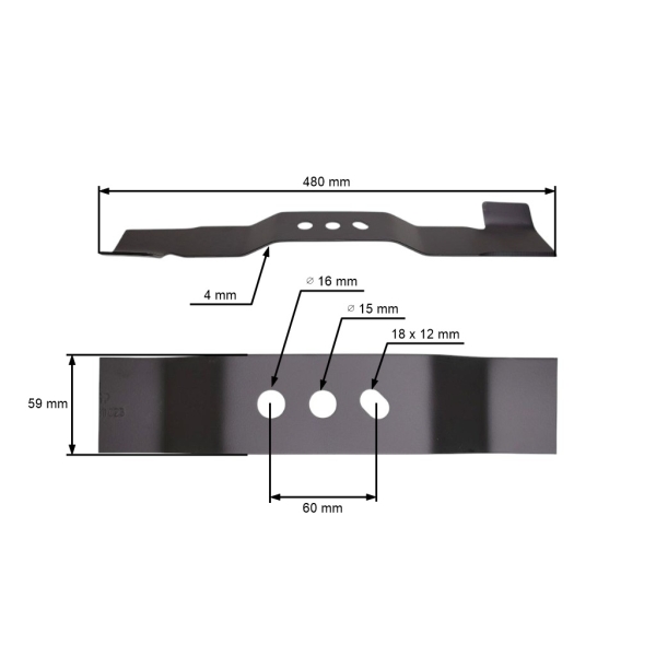 Mähmesser 48 cm (19") mit Aufnahme für Rasenmäher NAC (OEM S480-055)