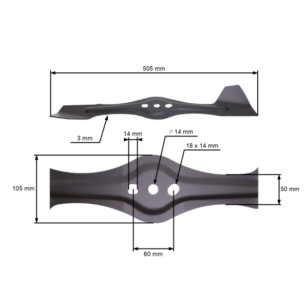 Mähmesser 50,5 cm (20") mit Aufsatz für Rasenmäher Hecht Avenberg Fieldmann Vega (OEM 50G5510000000)