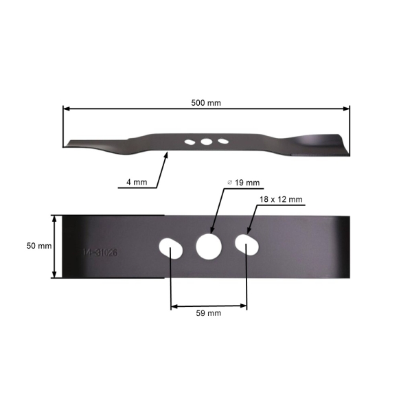 Mähmesser 50 cm (20") für Rasenmäher NAC Einhell Handy (OEM WR-248N 3405760 652020901 65405-000041)