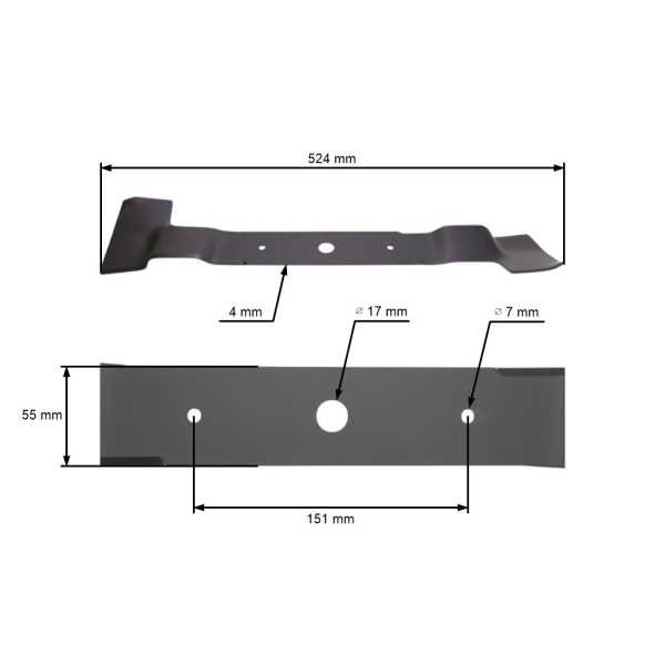 Mähmesser 52,4 cm (21") Rechts für AL-KO Alko Dolmar Gartentraktoren (OEM 663.521.208 514840)