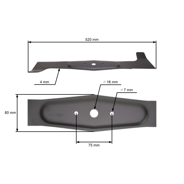 Mähmesser 52 cm (20") links für Gartentraktoren AGS Herkules Axxom Oleo-Mac Viking Karsit Agrojet (OEM 6124 702 0106 050590031 505900031 50590031 532-050422-543)