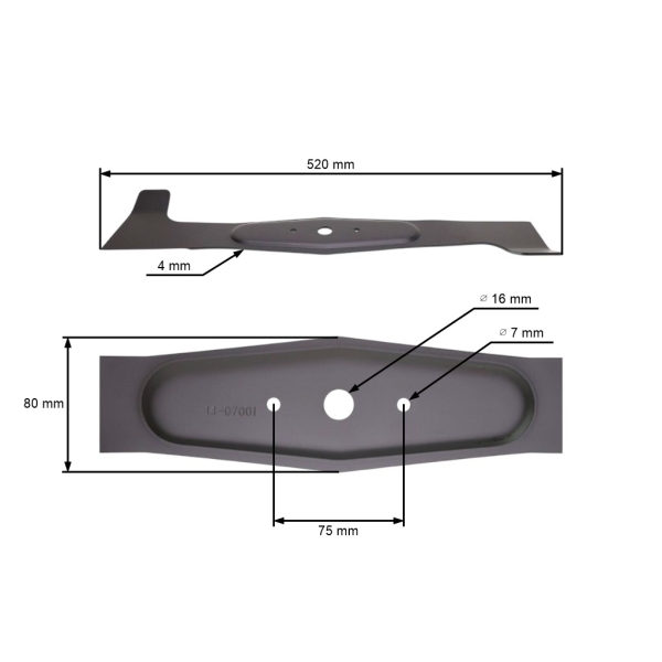 Mähmesser 52 cm (20") Rechts für Gartentraktoren AGS Herkules Axxom Oleo-Mac Viking Karsit Agrojet (OEM 532-050422-533 61247020105 050590030 505900030 50590030)