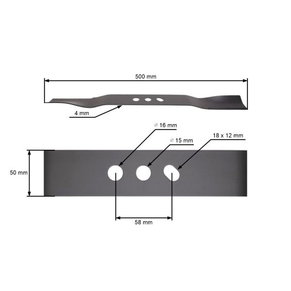 Mähmesser Nac Cedrus 50 cm (19") für chinesische Rasenmäher und Hobbymäher (OEM S510-080S S510-080)
