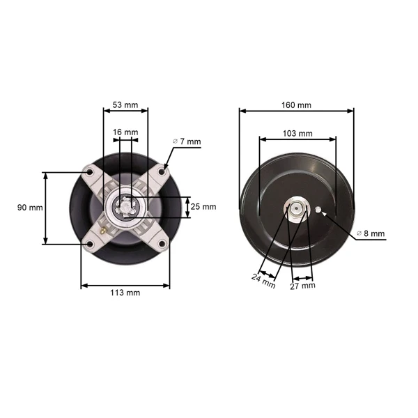 Messerspindel für Gartentraktoren Black Line Bolens Cub Cadet Efco Fleurelle Gutbrod MTD (OEM 618-0659 918-0659A 618-0624 918-0624 918-0624A)