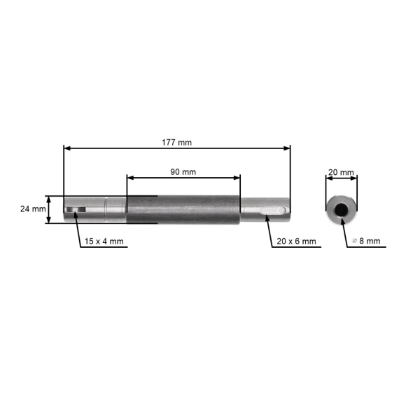 Messerwelle 177 mm links mit Rechtsgewinde für Gartentraktoren Castel Garden TC92 Stiga Honda Solo (OEM 125020802/0 1136-0099-01 SL25020802)