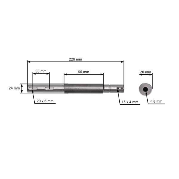 Messerwelle 226 mm Linksseite Rechtsgewinde für Castel Garden TC102 TC122 Gartentraktoren (OEM 25020800/0 25020800/1 1136-0097-01 125020800/1)