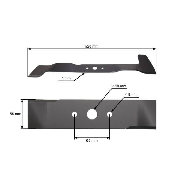 Mulchmesser 52 cm (20") links für Gartentraktoren Brill Castel Garden Gardena Honda John Deere Solo Stiga Viking (OEM 6151 702 0100 SB82004347 / 0 1136-1030-01)