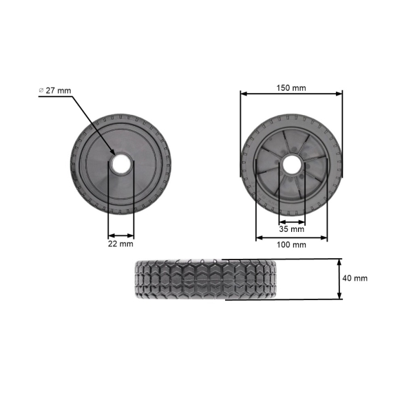 Oregon Universal Kunststoffrad 150 mm für Rasenmäher mit Reduzierung auf Innendurchmesser 8,2 mm 10,2 mm 12,2 mm 12,7 mm