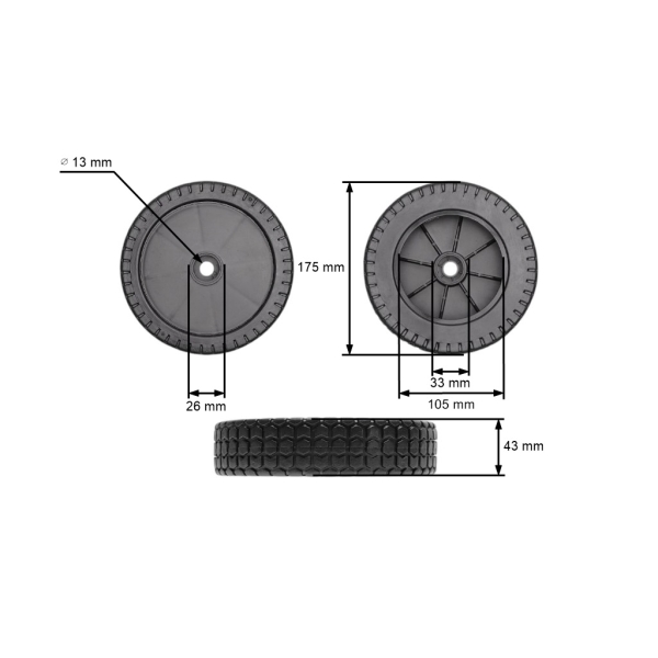 Oregon Universal Kunststoffrad 175 mm für Rasenmäher mit Reduzierung auf Innendurchmesser 8,2 mm 10,2 mm 12,2 mm 12,7 mm