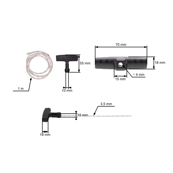 Startergriff mit 3,5 mm x 1,0 m Starterseil für Husqvarna Jonsered McCulloch Partner Motorsensen (OEM 503543901)