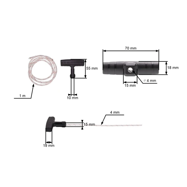 Startergriff mit 4,0 mm x 1,0 m Starterseil für Freischneider Husqvarna Jonsered McCulloch Partner (OEM 503543900)