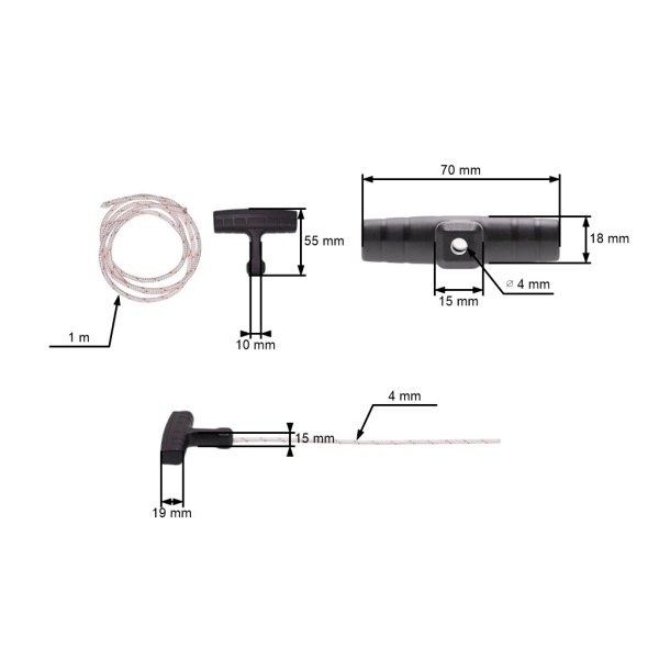 Startergriff mit 4,0 mm x 1,0 m Starterseil für Freischneider Husqvarna Jonsered McCulloch Partner (OEM 503543901)