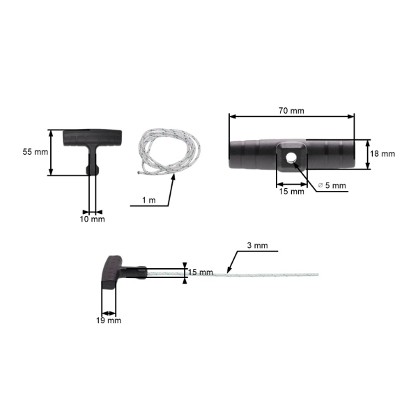 Startergriff mit Starterseil 3,0 mm x 1,0 m für Freischneider Husqvarna Jonsered McCulloch Partner (OEM 503543901)