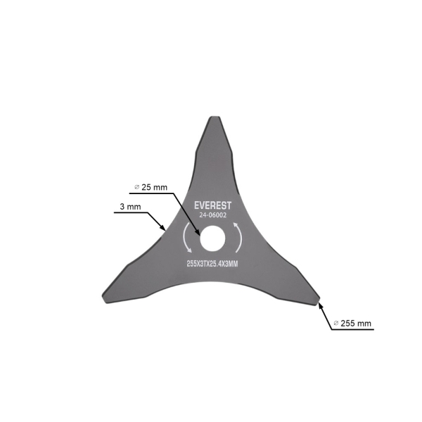 Universal Stahlmesser mit 3 Zähnen 255 mm x 3,0 mm für Freischneider und Motortrimmer