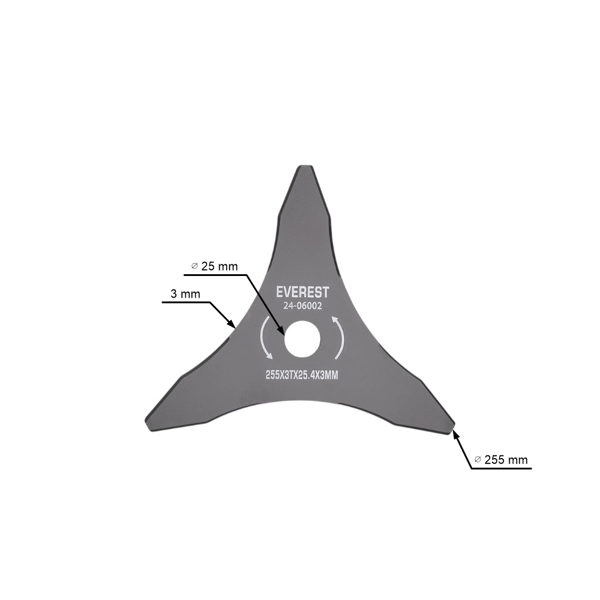 Universal Stahlmesser mit 3 Zähnen 255 mm x 3,0 mm für Freischneider und Motortrimmer