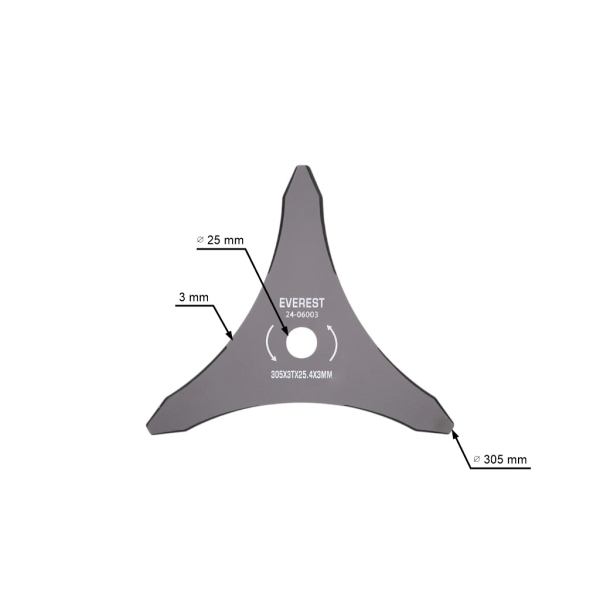 Universal Stahlmesser mit 3 Zähnen 305 mm x 3,0 mm für Freischneider und Motortrimmer