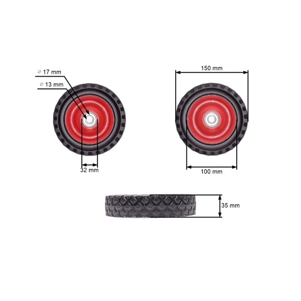 Universal Stahlrad mit Kugellager für Gartenmäher Durchmesser 150 mm Gummibereifung