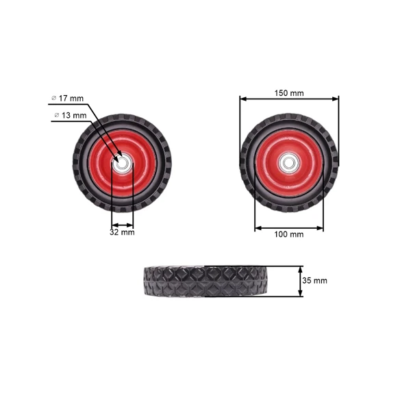 Universal Stahlrad mit Kugellager für Gartenmäher Durchmesser 150 mm Gummibereifung