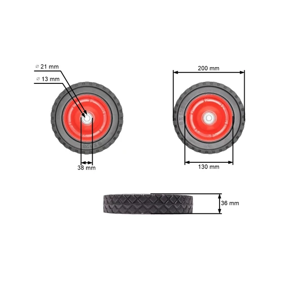 Universal Stahlrad mit Kugellager für Rasenmäher Durchmesser 200 mm Gummireifen
