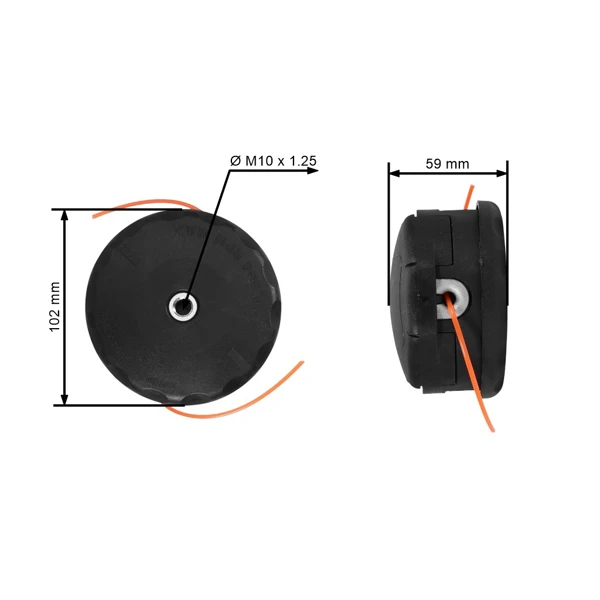 Universeller halbautomatischer Trimmerkopf für Motorsensen und Motortrimmer mit einem Außendurchmesser von 100 mm Gewinde M10 x 1,25