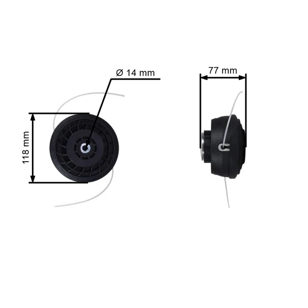 Universeller halbautomatischer Trimmerkopf für Motorsensen und Motortrimmer mit einem Außendurchmesser von 118 mm mit Adaptersatz