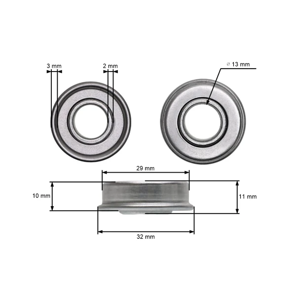 Universelles Kugellager für Gartenmäherräder 29 mm x 11,0 mm x 12,8 mm